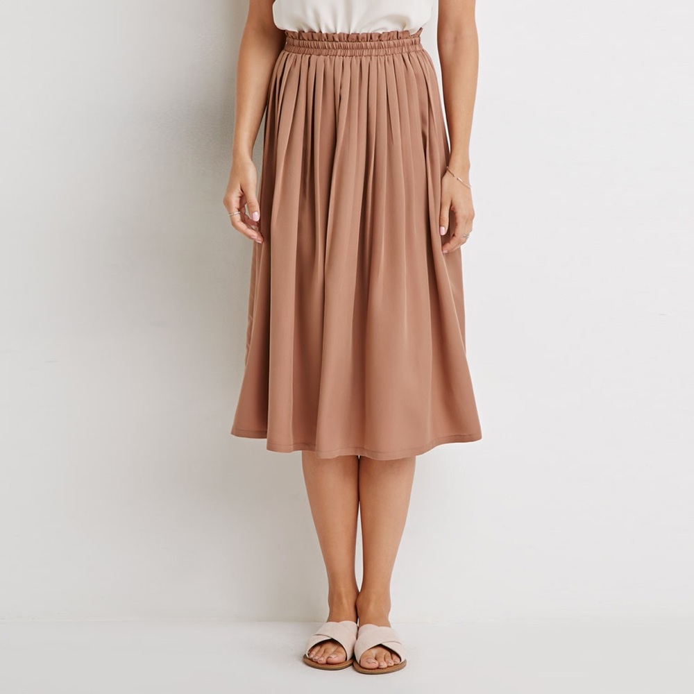 Forever 21 Brown Caramel Tan Pleated A-Line Skirt